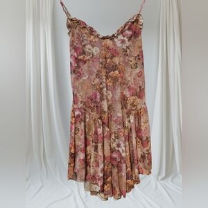 Pink and Brown Sheer Floral Dress